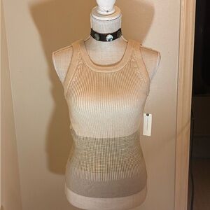 New Anthropologie Jo Ribbed Knit Striped Sweater Tank Top Beige Ombre Size Small